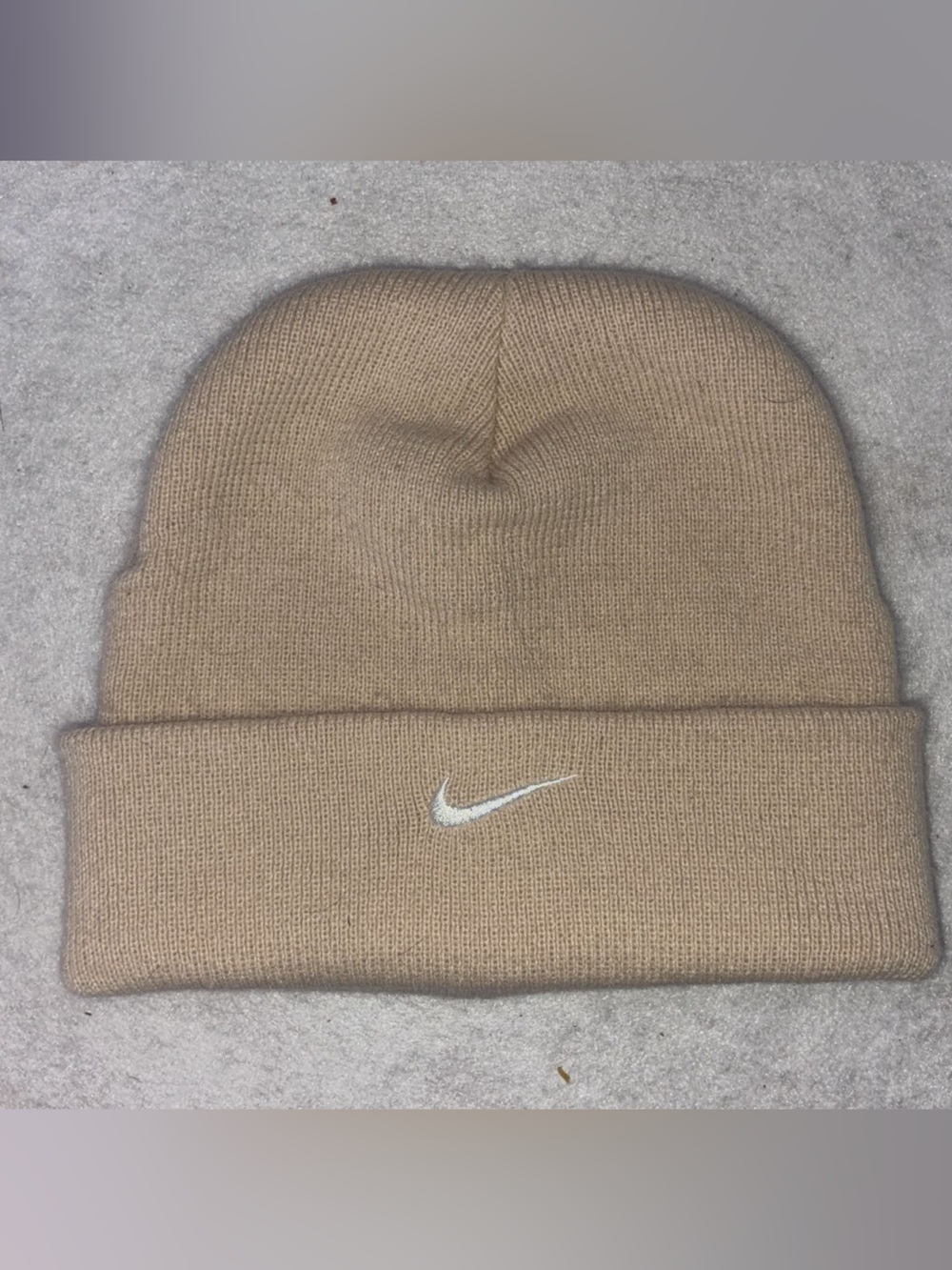 Nike Kids Beige Knit Beanie with White Swoosh